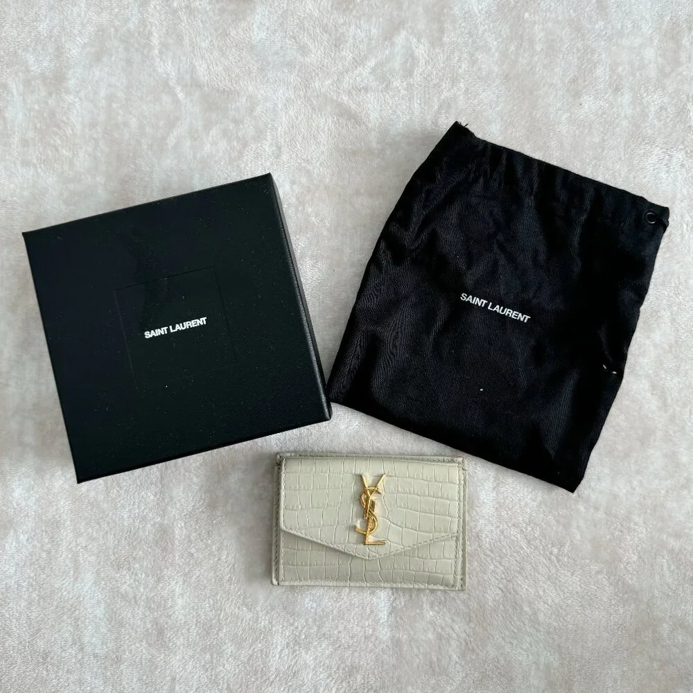 Saint Laurent White Croc Embossed Leather Uptown Card Holder Wallet - Picture 4 of 4